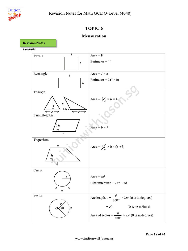 Revision Notes For Math GCE O Level 4048 For Website Edited 26 Sep 22 1 ...