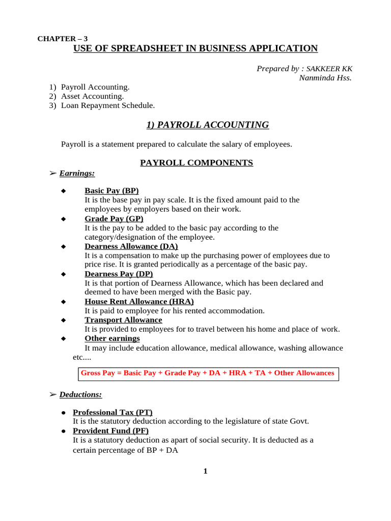 CH 3 Use of Spreadsheet Notes | PDF | Depreciation | Business