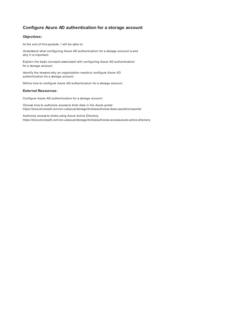 4 - 4 - Azure AD Authentication For A Storage Account | PDF