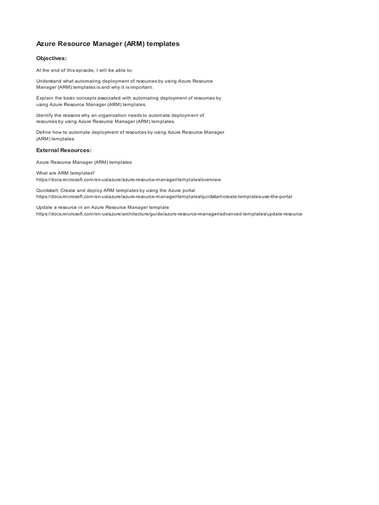 7 - 1 - Azure Resource Manager (ARM) Templates | PDF