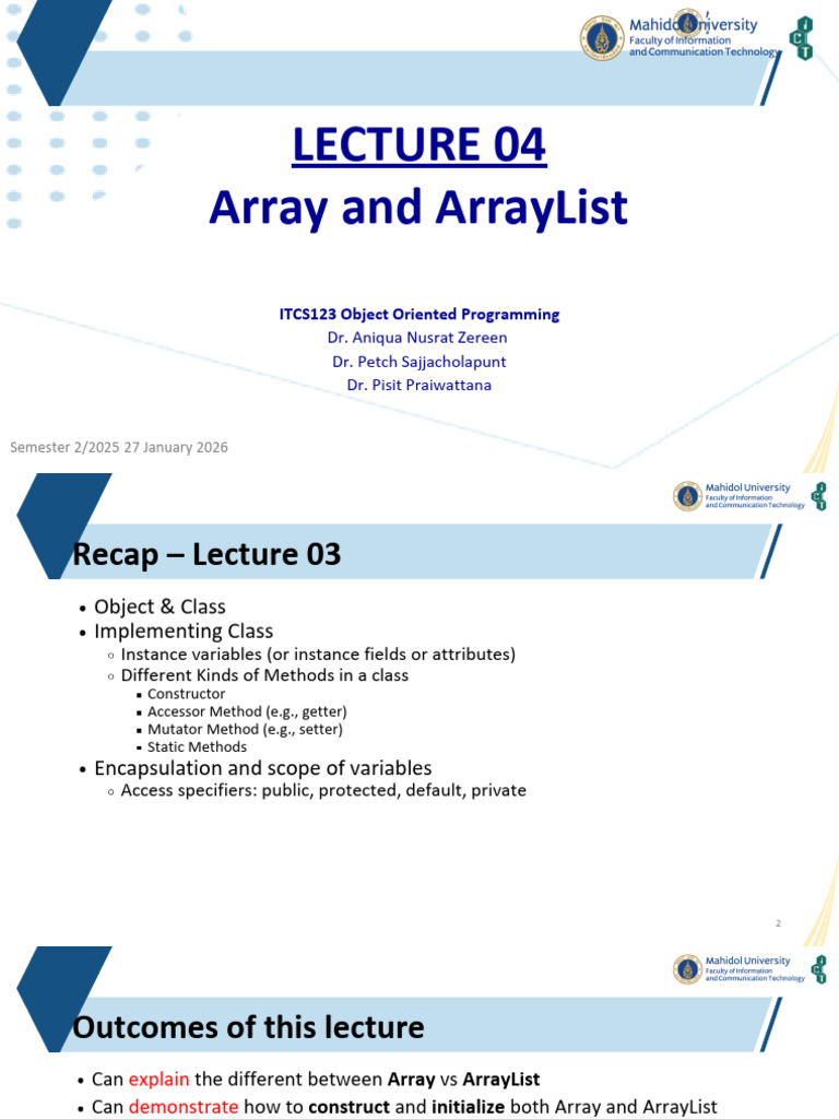 Lecture04 2025 Array ArrayList | PDF | Method (Computer Programming ...