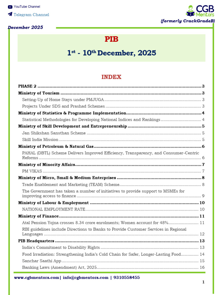 PIB Compilation 1st 10thdecember 2025 Lyst1765535541861 | PDF | Economies