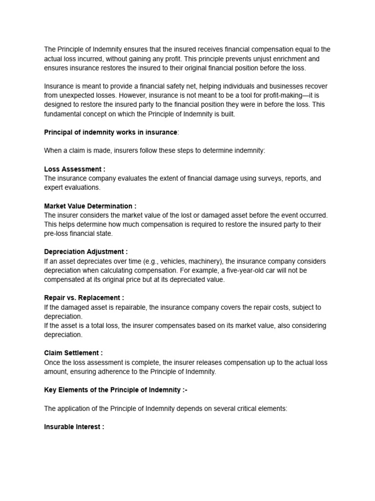 Principal of Indemnity | PDF | Insurance | Depreciation