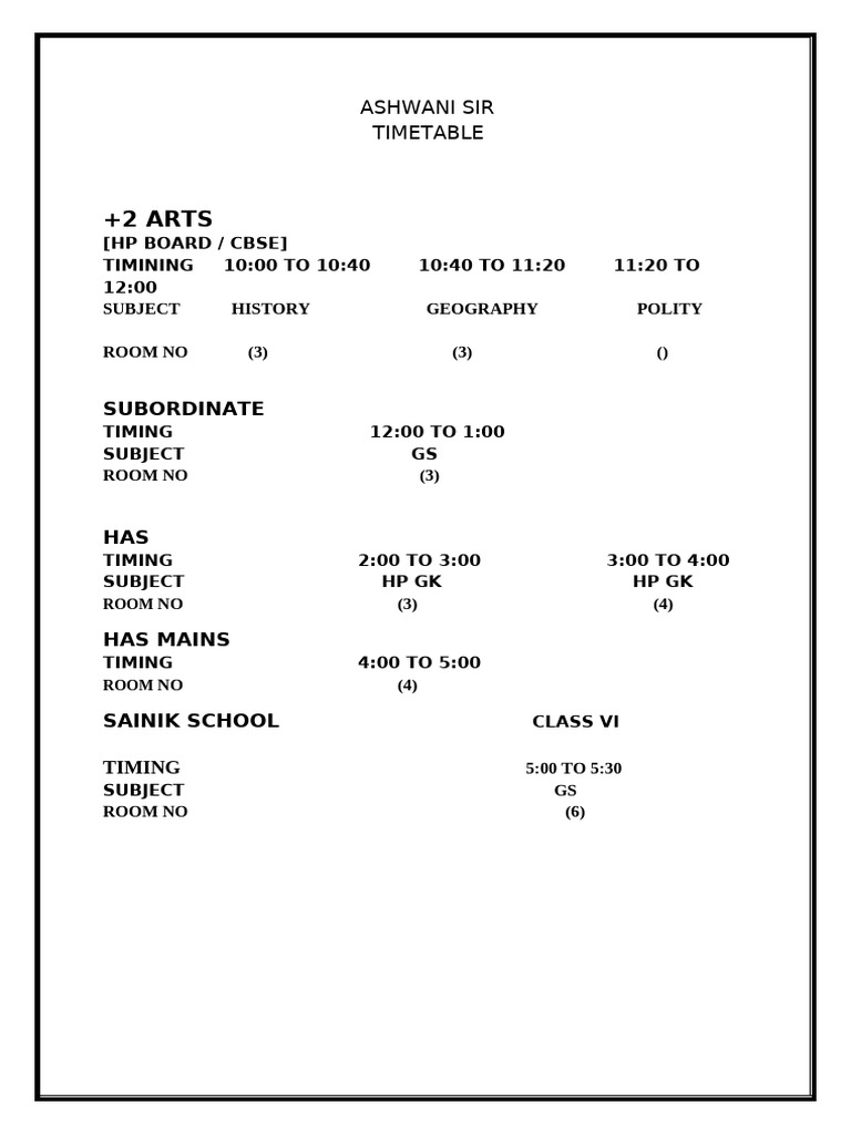 Ashwani Sir Time Table | PDF