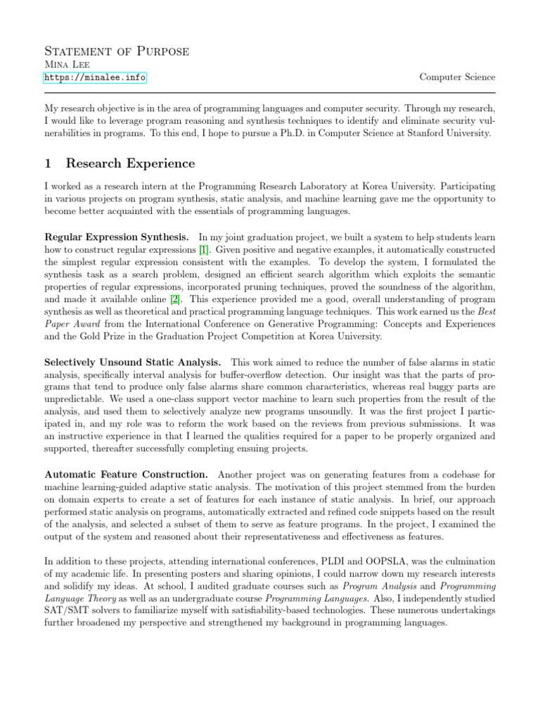 Statement of Purpose | PDF | Programming Language | Computer Science