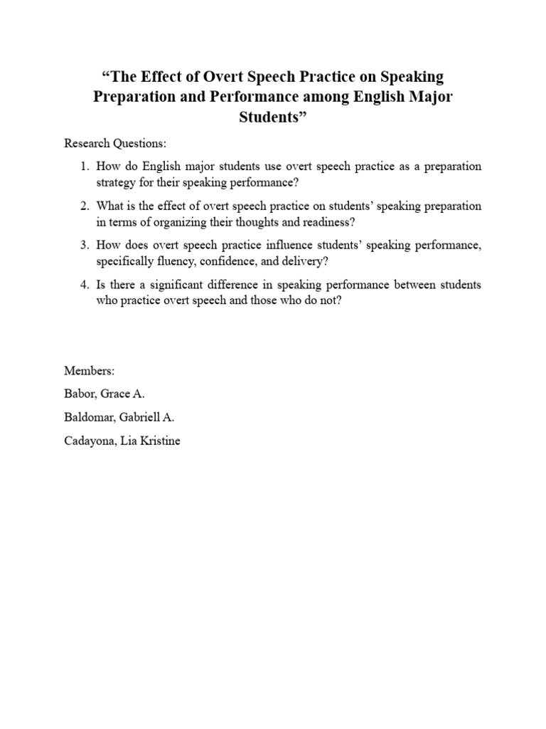 The Effect of Overt Speech Practice On Speaking Preparation and ...