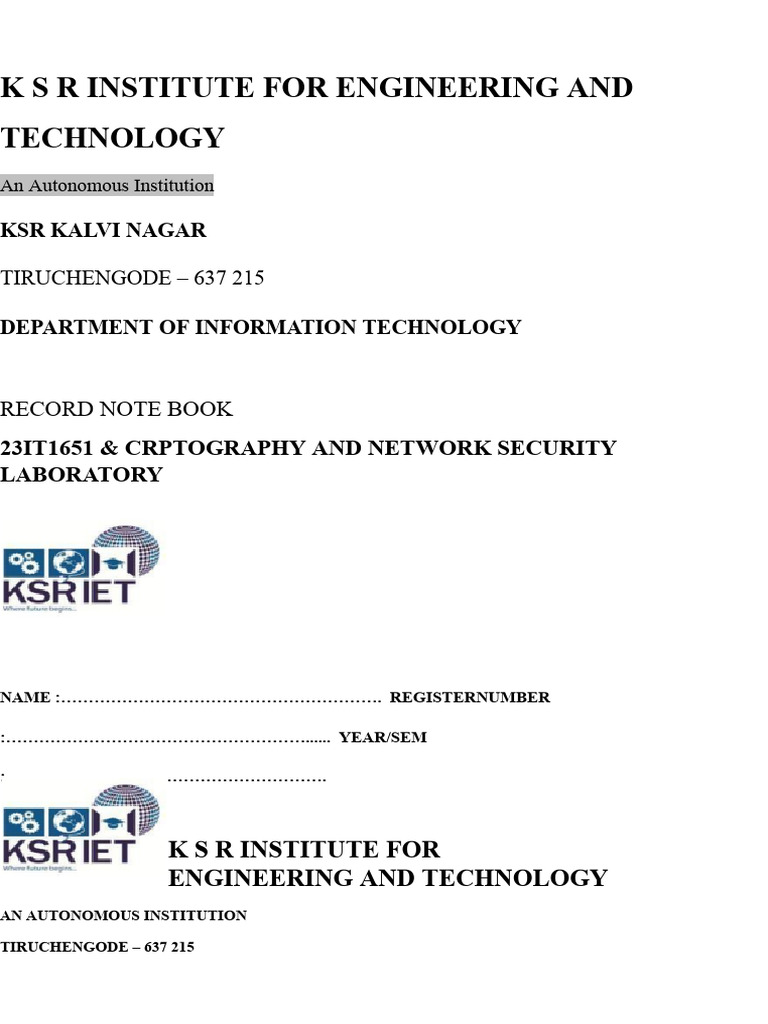 23it1651cn Lab Manual Final | PDF | Encryption | Cipher
