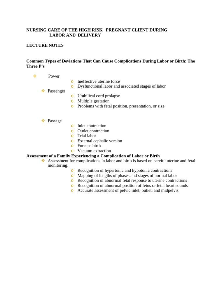 4 Nursing Care of The High Risk Pregnant Client During | PDF ...