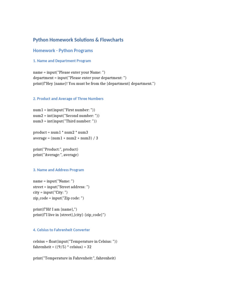 Python Homework and Flowcharts | PDF