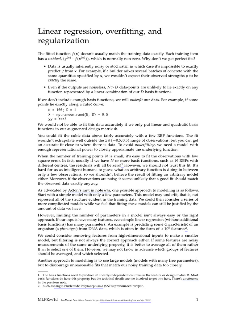 w1d Linear Regression Regularization | PDF | Regression Analysis ...