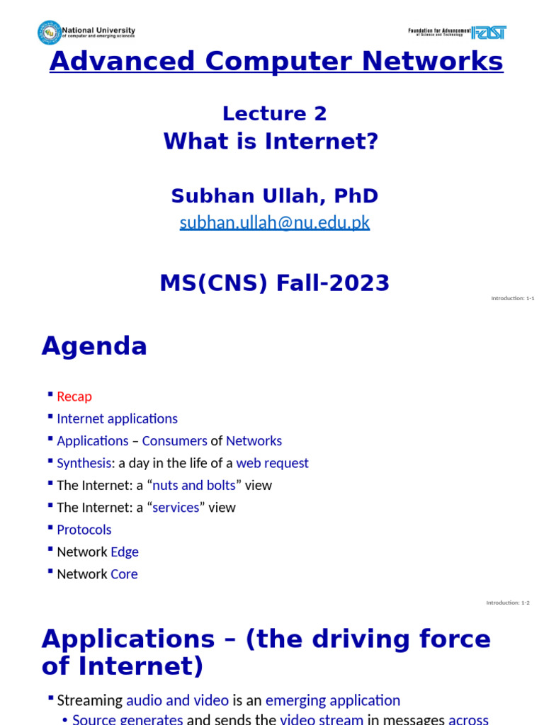 Week1 Lecture2 | PDF | Computer Network | Transmission Control Protocol