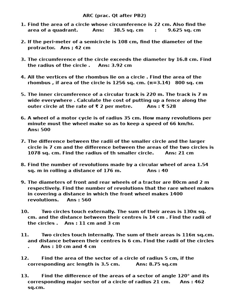 ARC Practice After PB2 | PDF | Area | Circle
