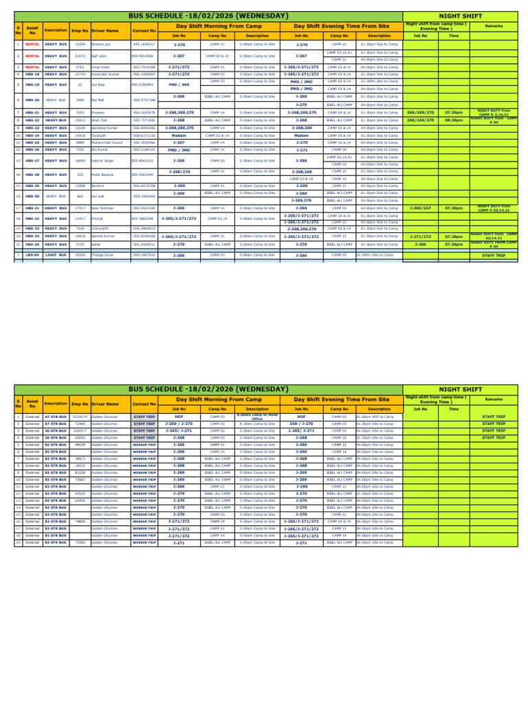 Bus Schedule 18-February 2026 | PDF