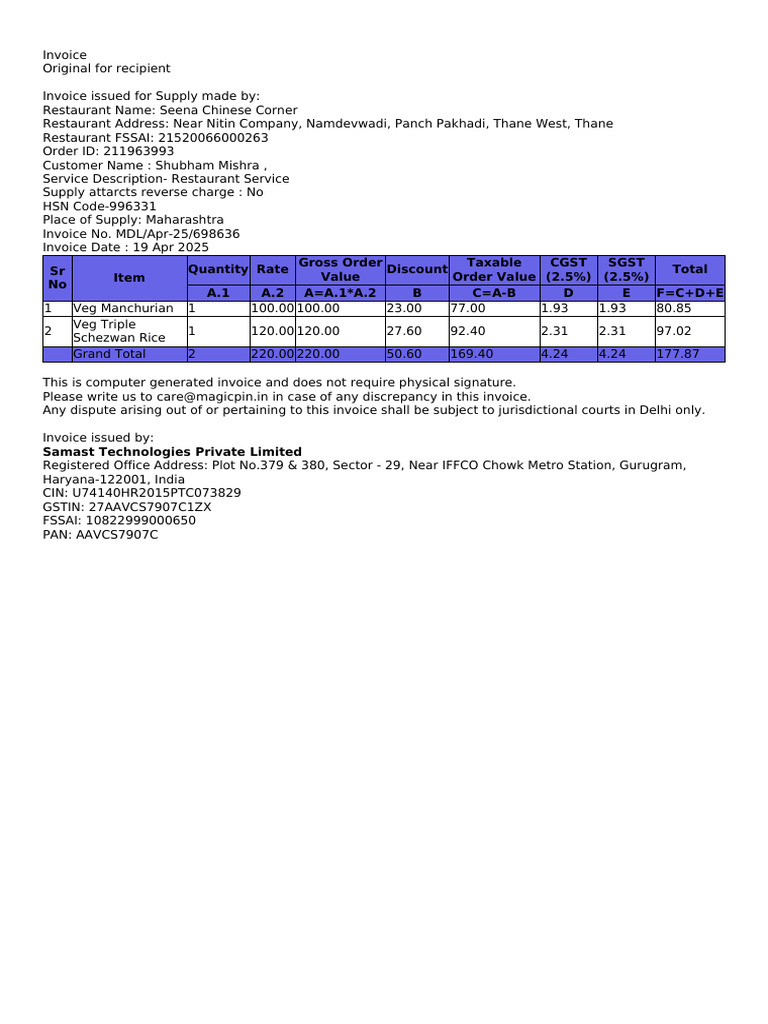 Order Invoice 211961285 | PDF