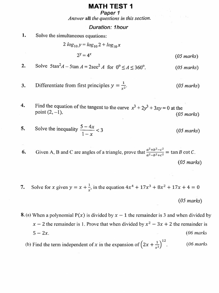 Paper 1 Test 1 | PDF