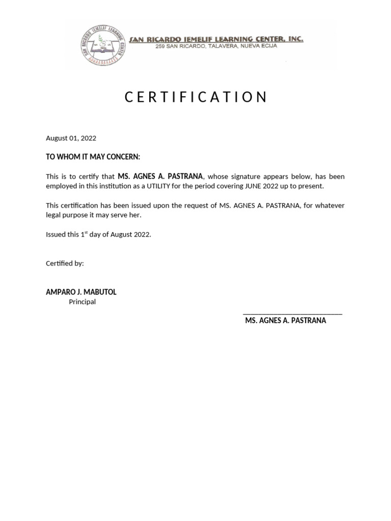 Certificate of Employment 2022 | PDF