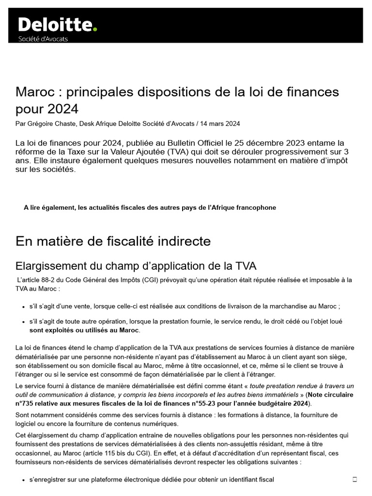 Maroc - Principales Dispositions de La Loi de Finances Pour 2024 | PDF ...