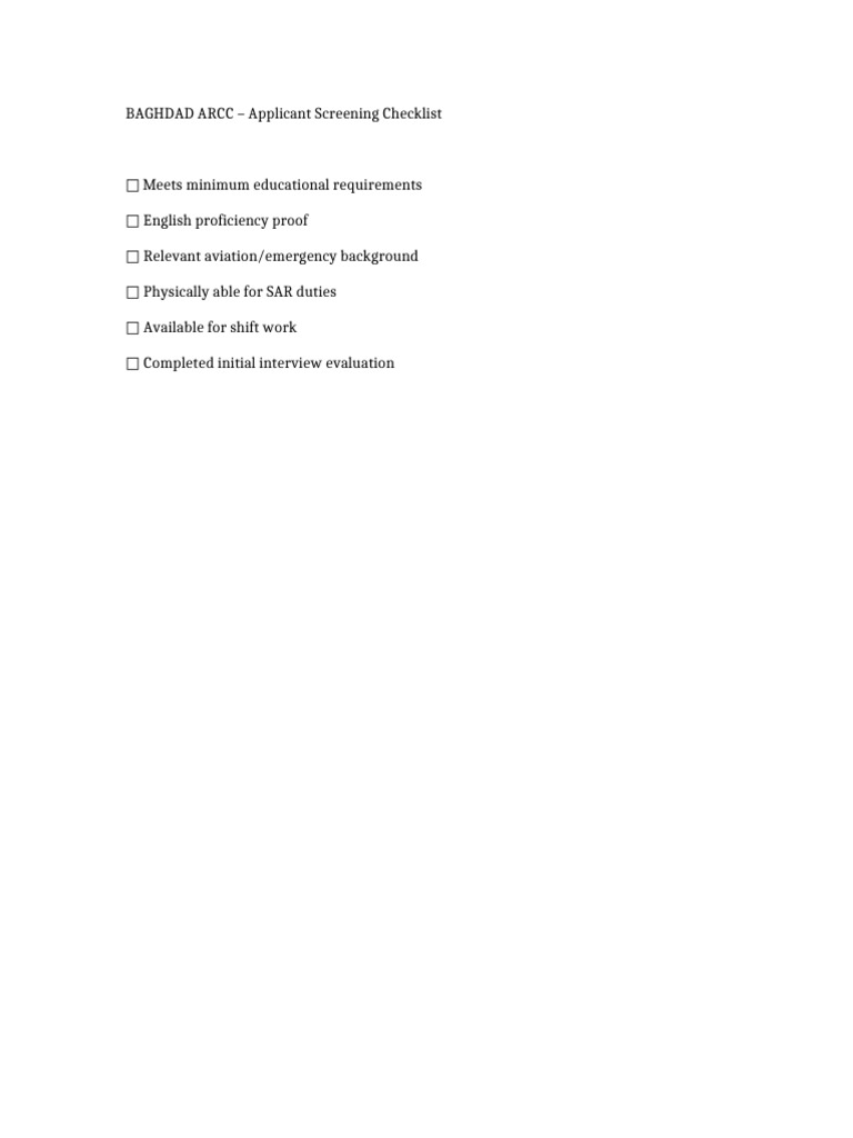 Screening Checklist | PDF