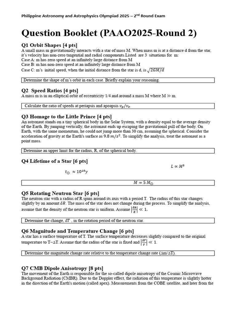 Question Booklet (PAAO2025-Round 2) : Q1 Orbit Shapes (4 PTS) | PDF ...