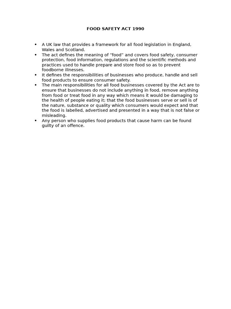 Food Safety Act 1990 | PDF