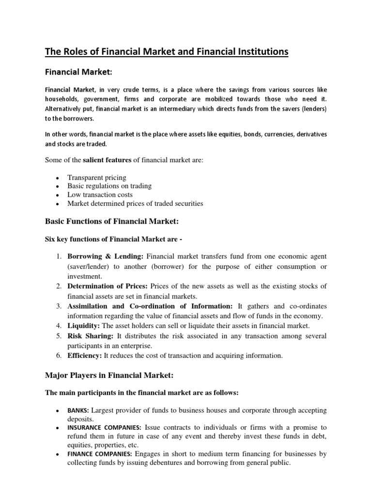 The Roles of Financial Market and Financial Institutions | PDF ...