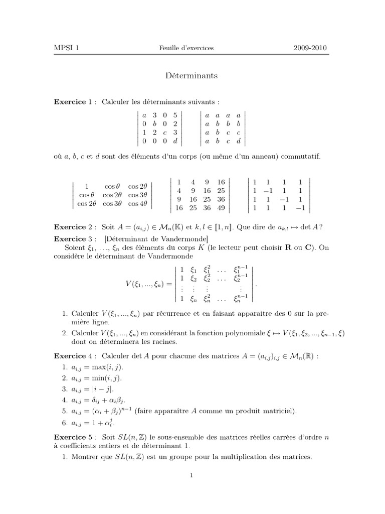 Determinants | PDF | Valeur propre, vecteur propre et espace propre ...