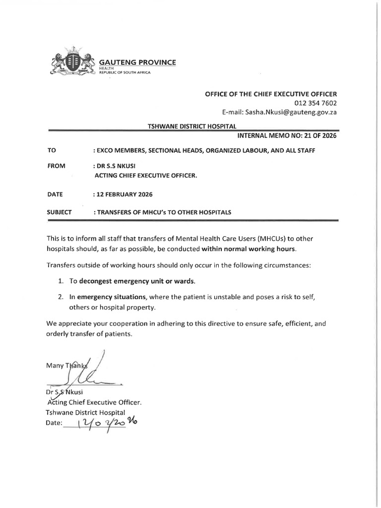 Transfers of MHCU's To Other Hospitals | PDF