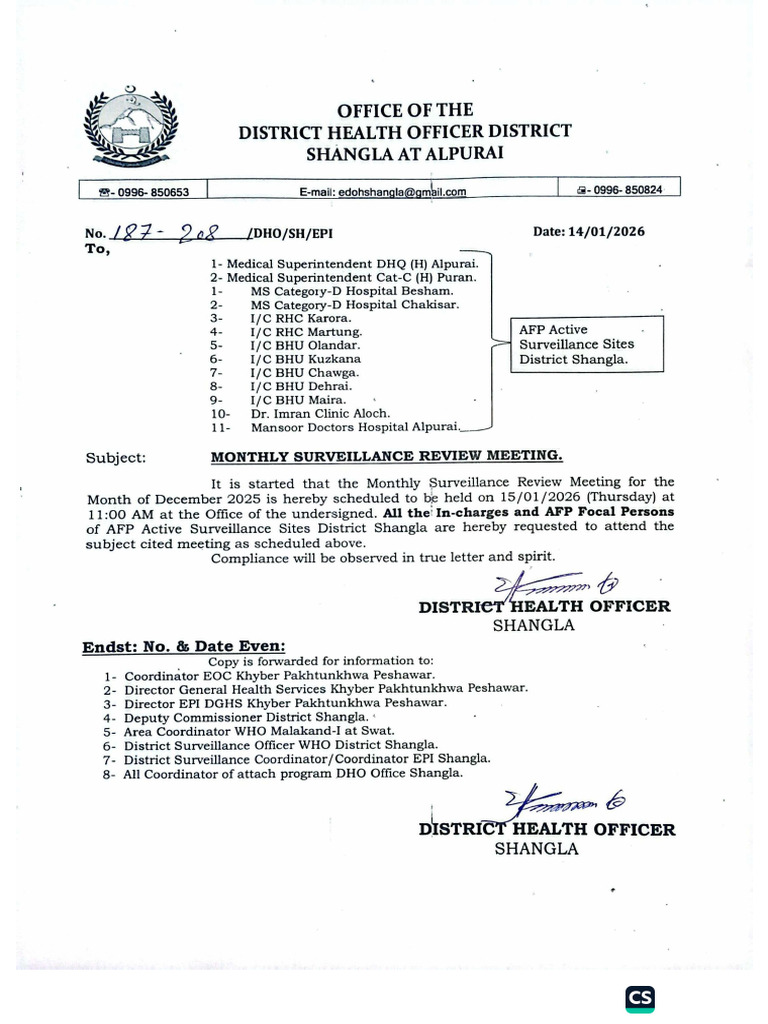 MSR Meeting Letter For Dec 2025 Shangla | PDF