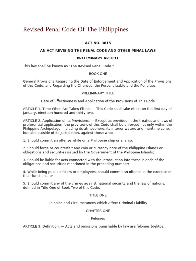 Revised Penal Code Recit Art. 1-15 Crim Law 1 | PDF | Criminal Law ...