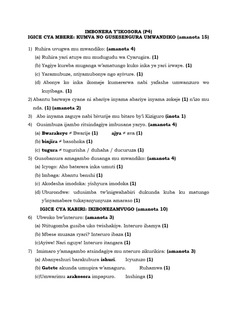 P4 Ikinyarwanda Ibisubizo | PDF
