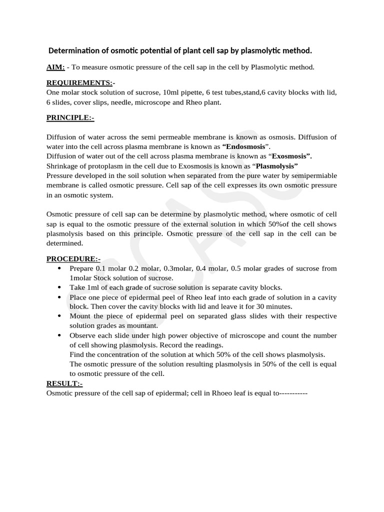 Determination of OP Value | PDF | Osmosis | Chemistry