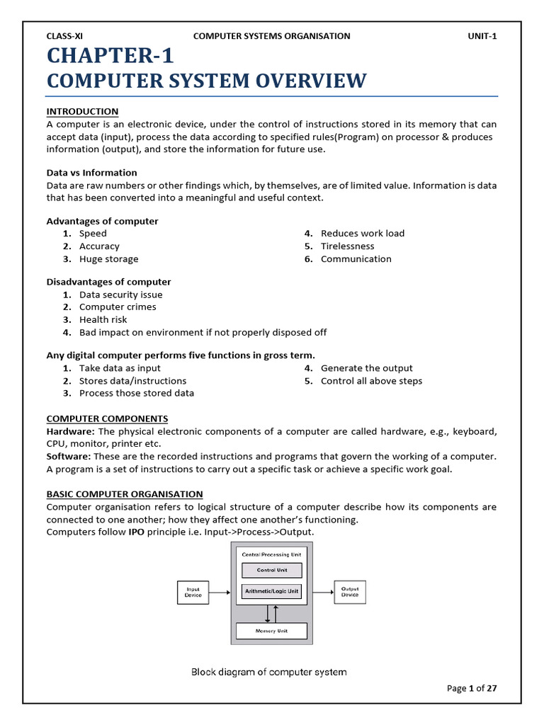 Unit-1 Computer Systems and Organisation | PDF | Computer Data Storage ...