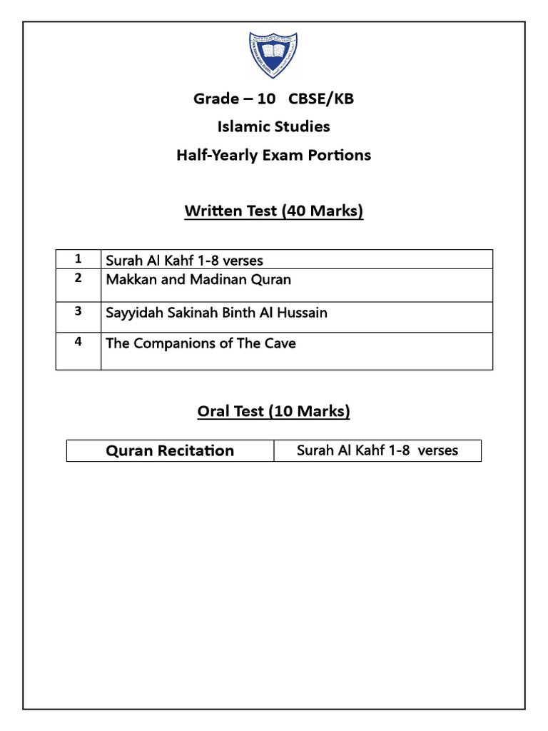 Grade 10 Half Yearly Exam Portions Is | PDF