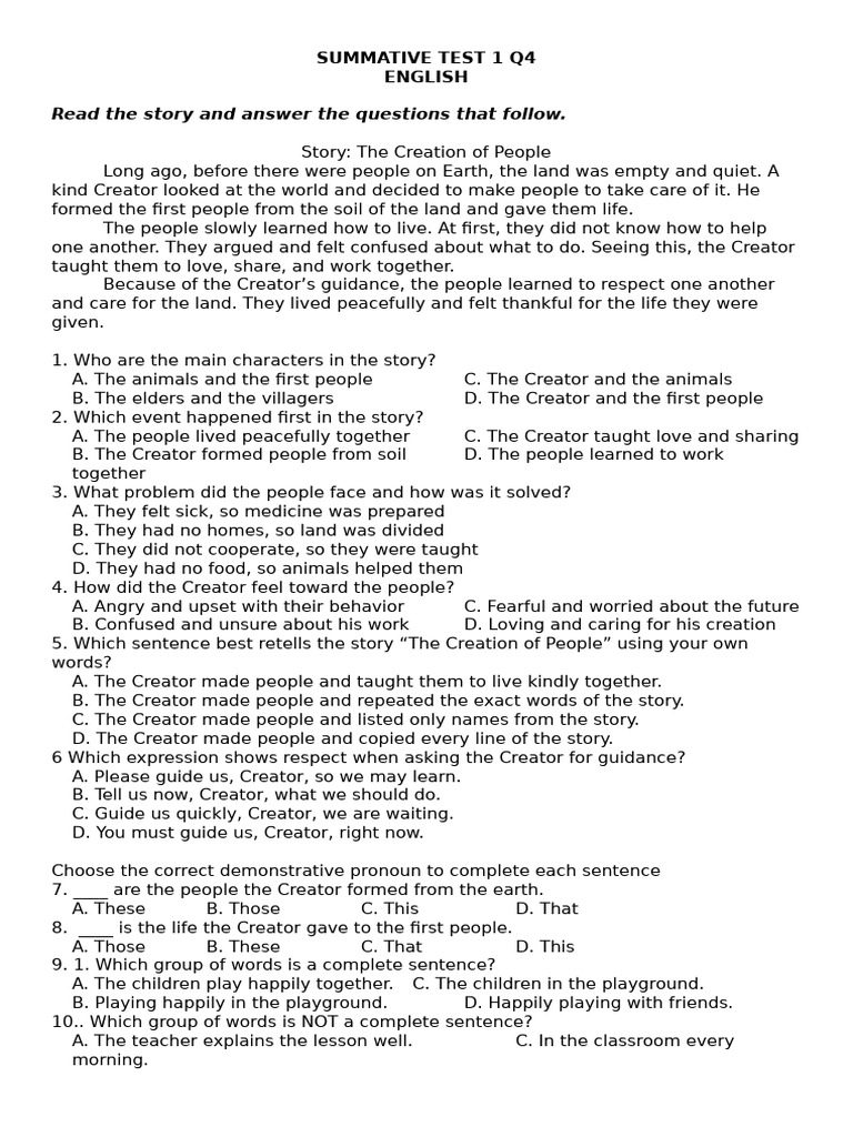Eng Summative Test 1 Q4 | PDF | Linguistic Morphology | Grammar