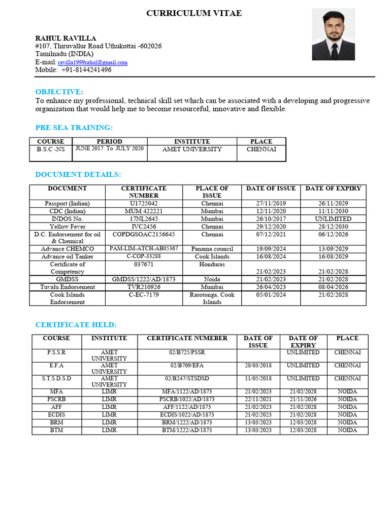Rahul Ravilla Updated Cv. | PDF | Shipping | Ships