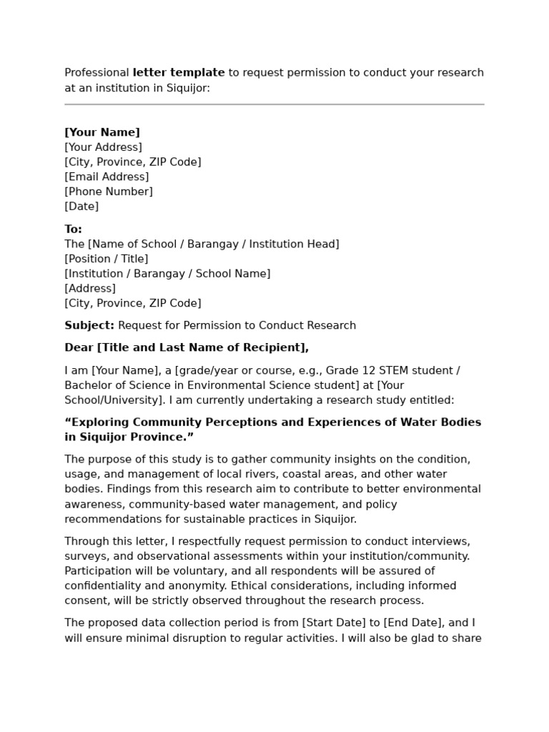 Sample Letter For Conducting Research | PDF