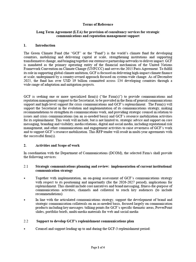 Annex 1 - Terms of Reference LTA Strategic Communication | PDF