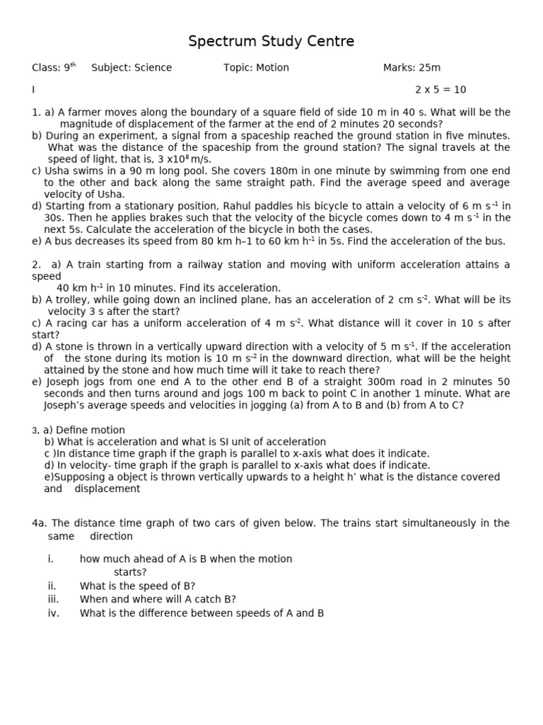 Lesson No-8 Ixth Motion Comprensive Question Paper | PDF | Speed ...