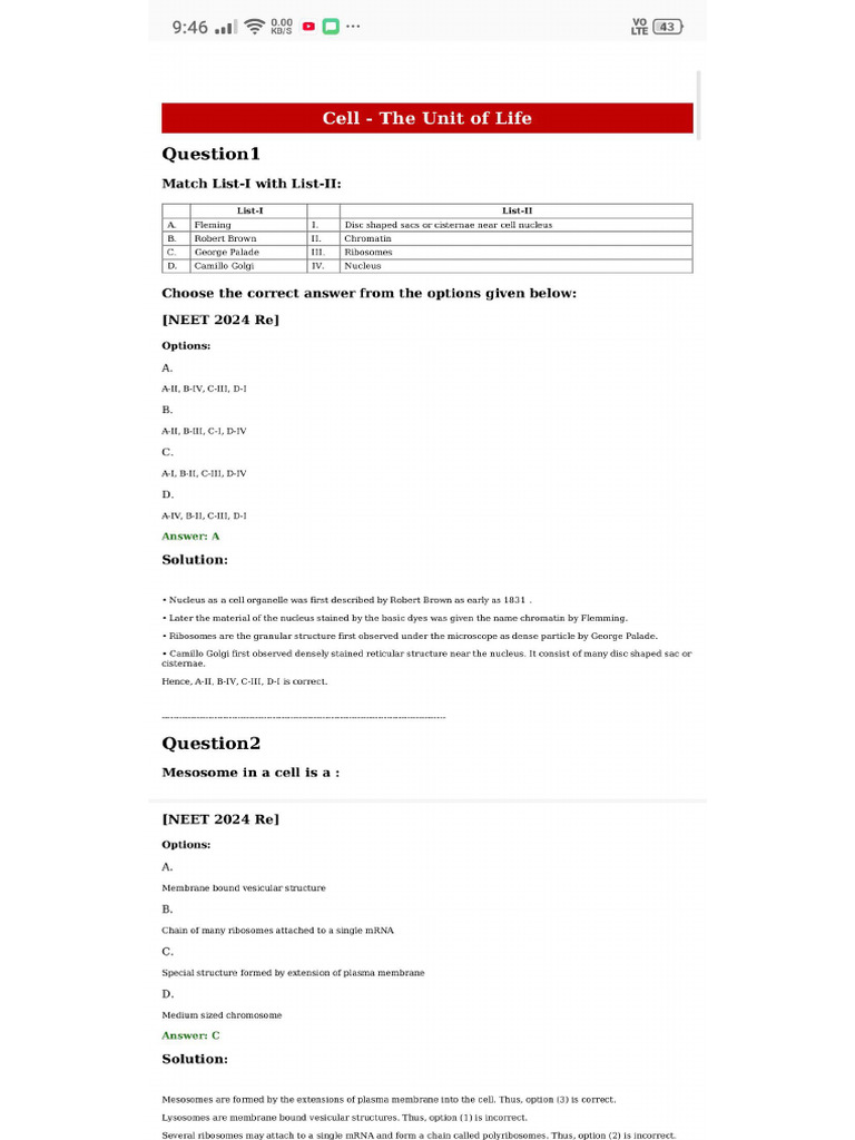 Cell Question, S Answer PDF | PDF
