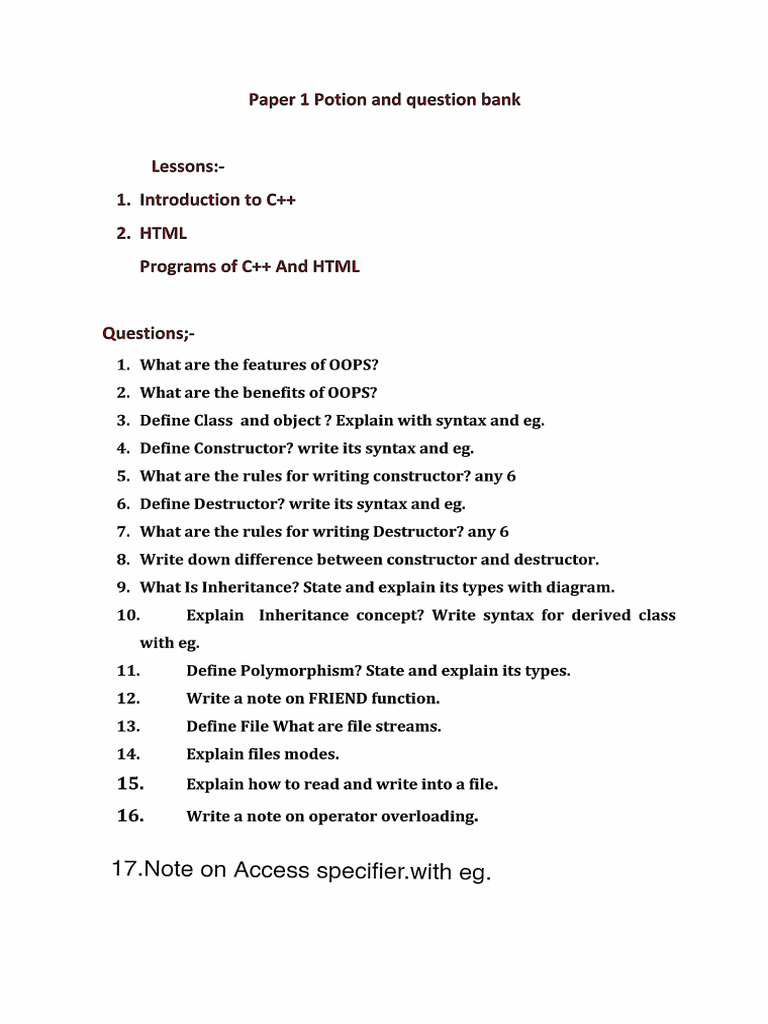 Paper1 Question Bank | PDF