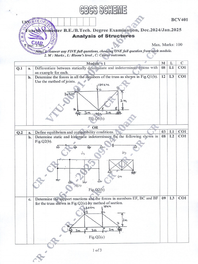 VTU Question Paper of BCV401 Analysis of Structures Dec-2024 - Jan-2025 ...