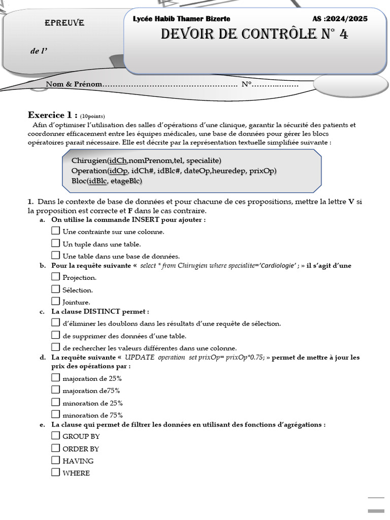 Devoir de Contrôle #4: Exercice 1 | PDF | Informatique | Logiciel de ...