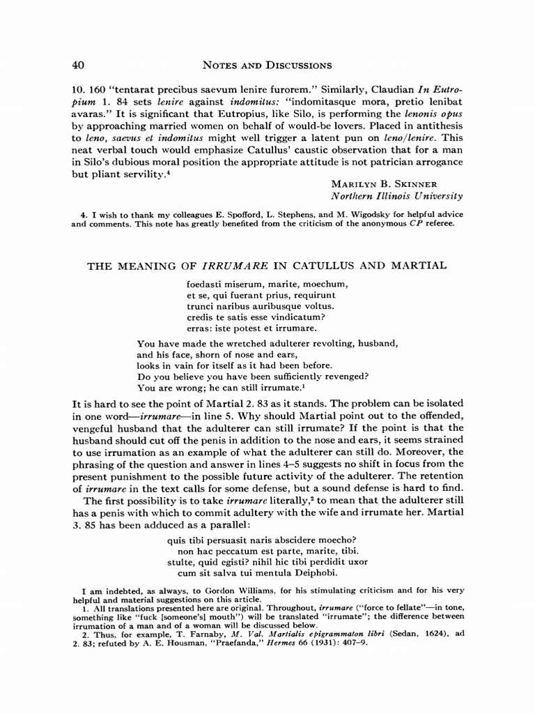 Richlin - 1981 - The Meaning of Irrumare in Catullus and Martial | PDF