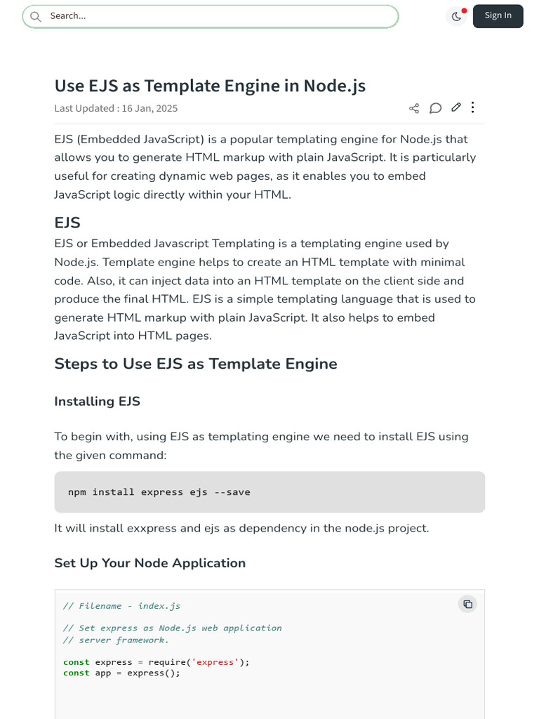 Use EJS As Template Engine in NodeJS | PDF | Dynamic Web Page | Computing