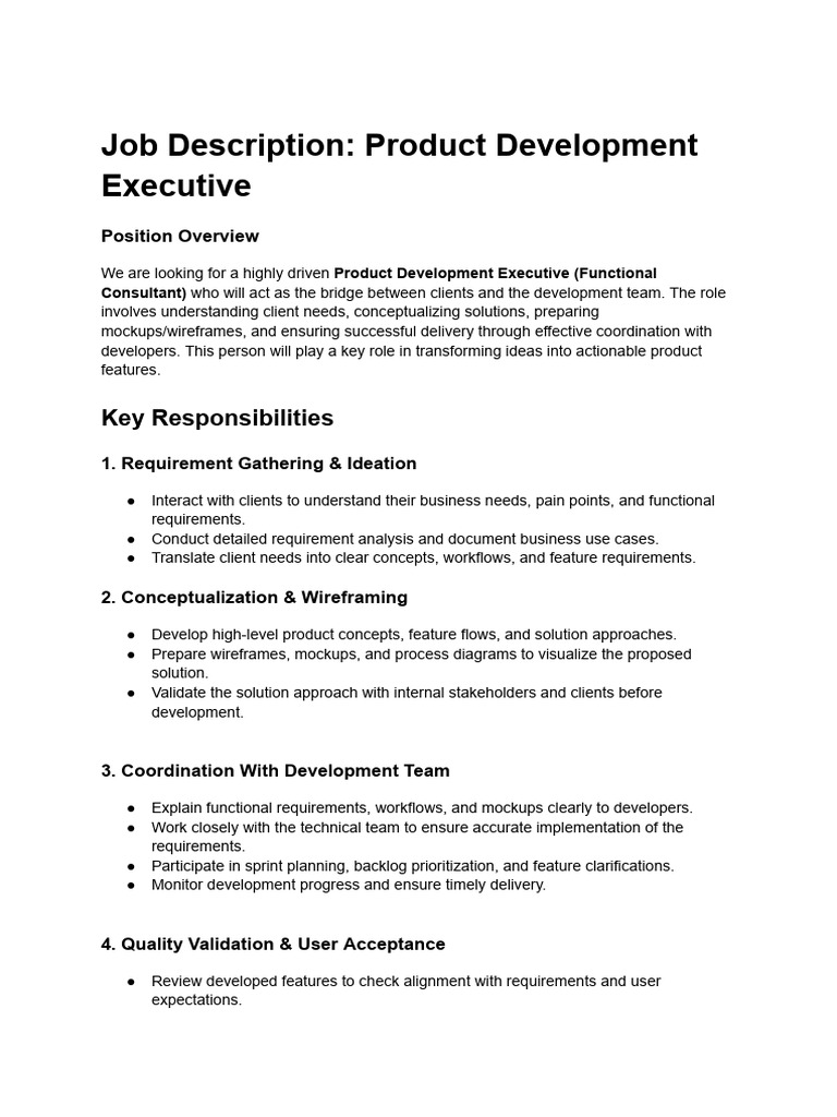 Job Description - Product Development Executive | PDF | Information ...
