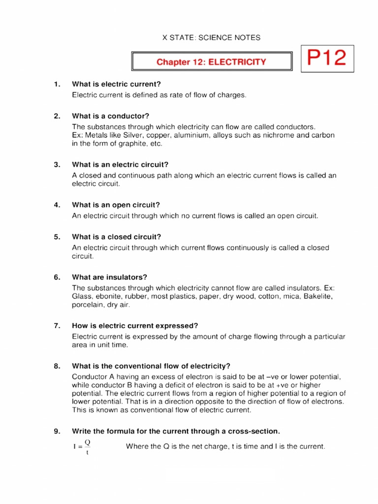 10 Science CHP 12 Electricity Notes | PDF
