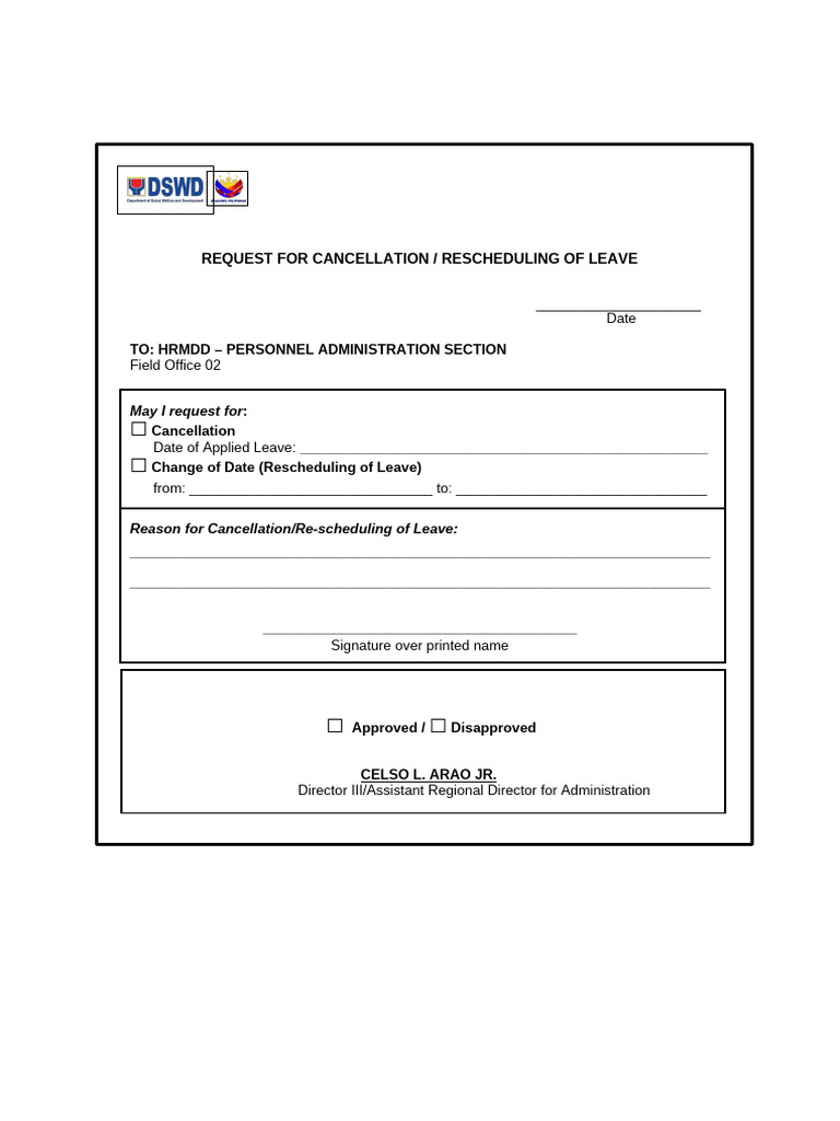 Request Form - Cancellation of Leave | PDF