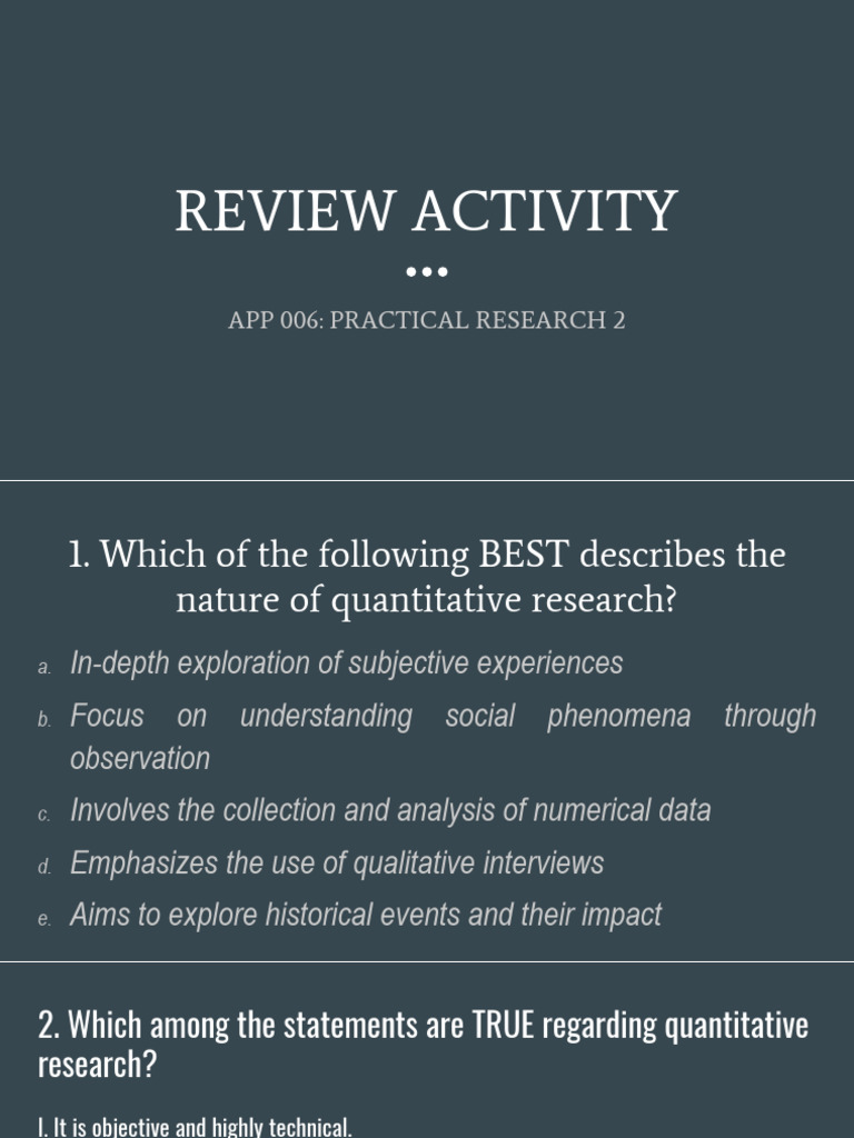 App 006 - Review Test | PDF | Quantitative Research | Statistics