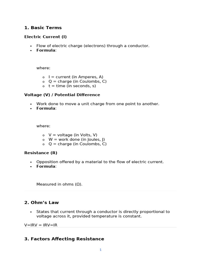 Basic Terms: Electric Current (I) | PDF