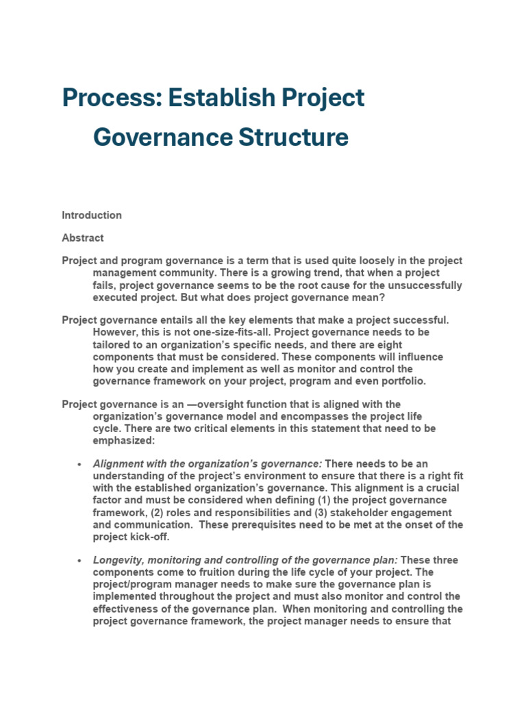 12 Process Establish Project Governance Structure | PDF | Governance ...